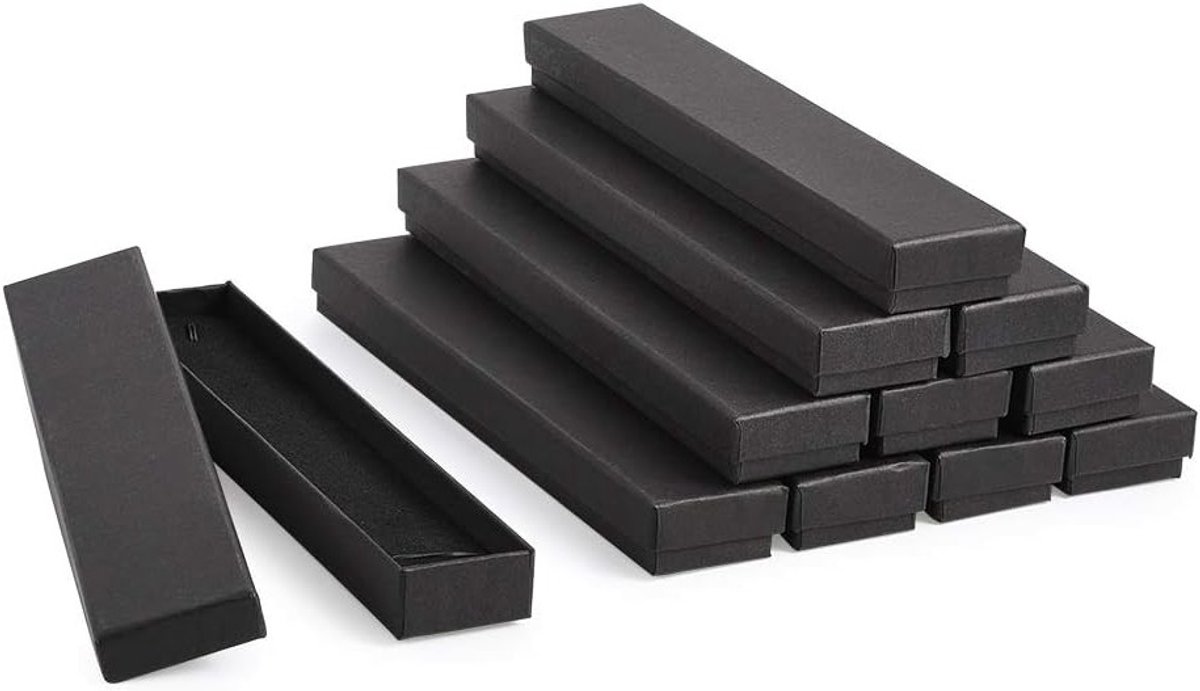 12 Stuks Lange Rechthoekige Zwarte Kartonnen Dozen voor Sieraden, Cadeaus en Opslag - 21x4x2cm, Perfect voor Armbanden en Horloges