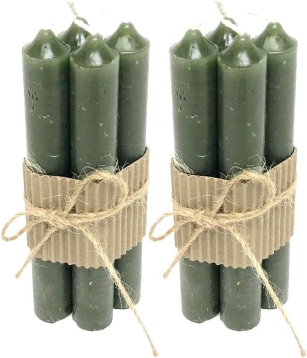 Set van 8 Groene Tafellampen van 16 cm, Echte Was Kaarsen voor Tafeldecoratie, Decoratieve Kaarsen en Bar Kaarsen