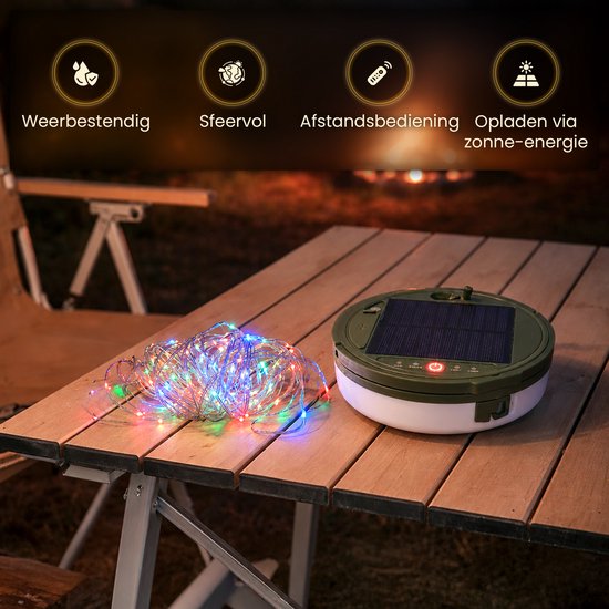 TechEssentials® Solar Camping Lichtsnoer Met Afstandsbediening - 10 Meter - IP67 Waterdicht - Oprolbaar - Oplaadbaar - Multi-Kleur - Verlichting Buiten Slinger - Lampjes - Lampenslinger - Kampeerlamp - Tentlamp van TechEssentials — afbeelding 3