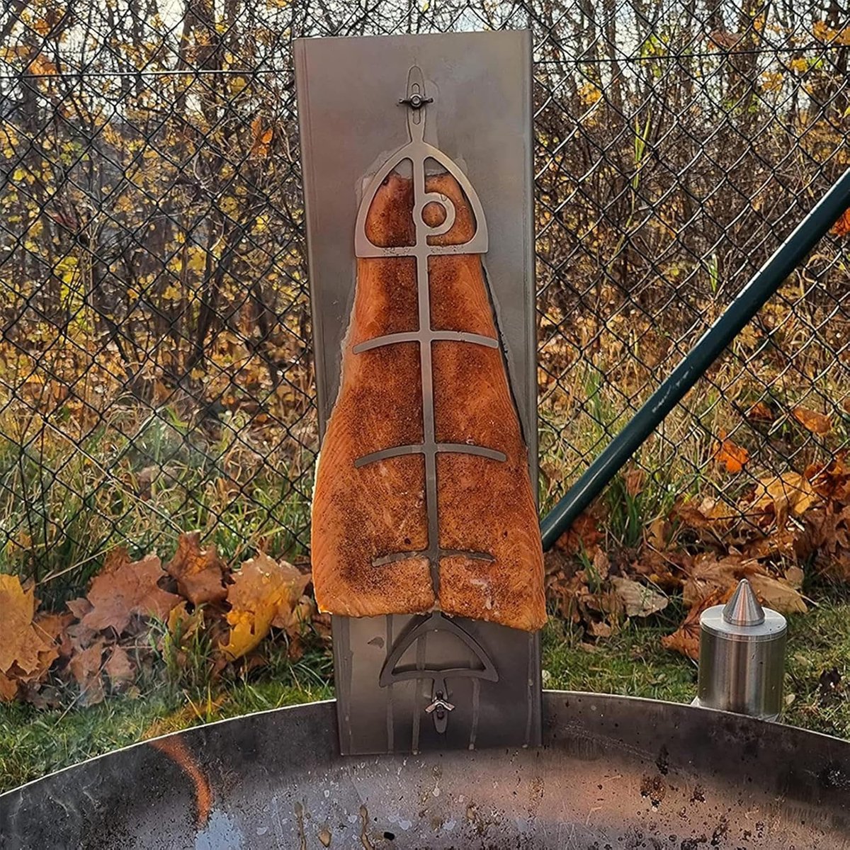 Vis Houder - Gladde Grillplank - Outdoor Koken - Roestvrij Staal - 54 cm - Zilver