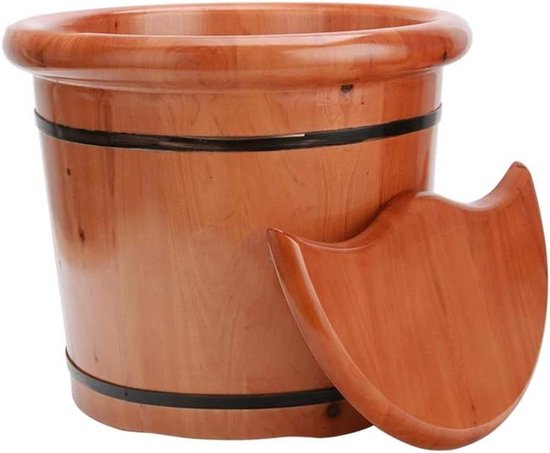 Houten Voetenbad - Sauna Emmer - Ontspannend Voetbad - Handgemaakt Massief Hout - 35cm Hoog - Natuurlijk Hout
