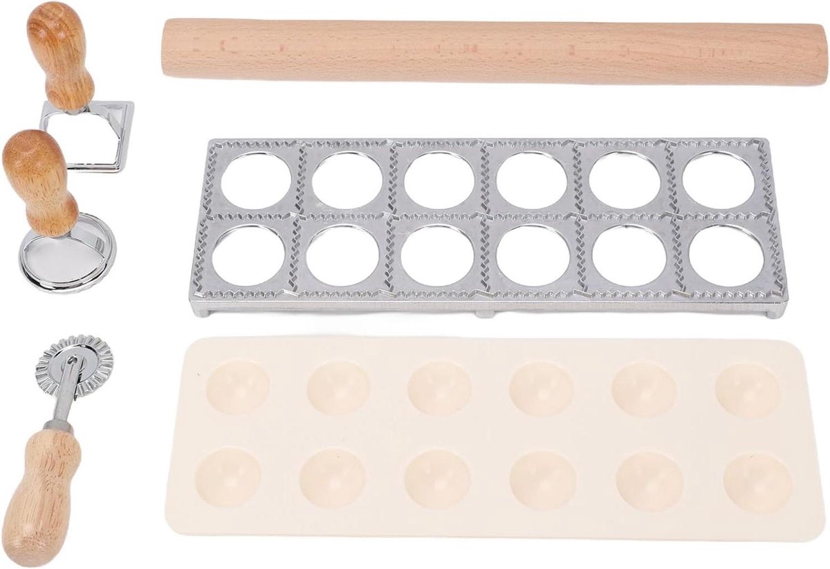 Ravioli Maker - Deeg Stempel - Zelf Pasta Maken - 12-Gaats Ontwerp - 6 Accessoires - Grijs