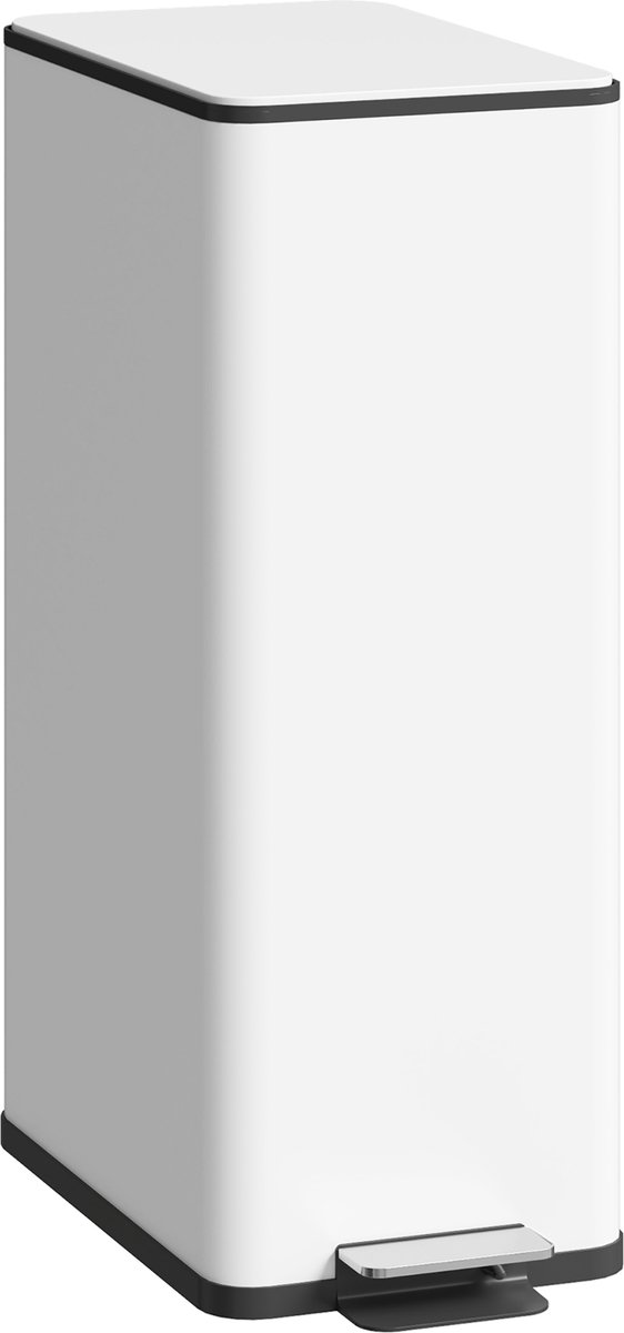 HOMCOM Prullenbak-Roestvrij staal, Kunststof-21,5L x 37,2B x 57H cm-Wit