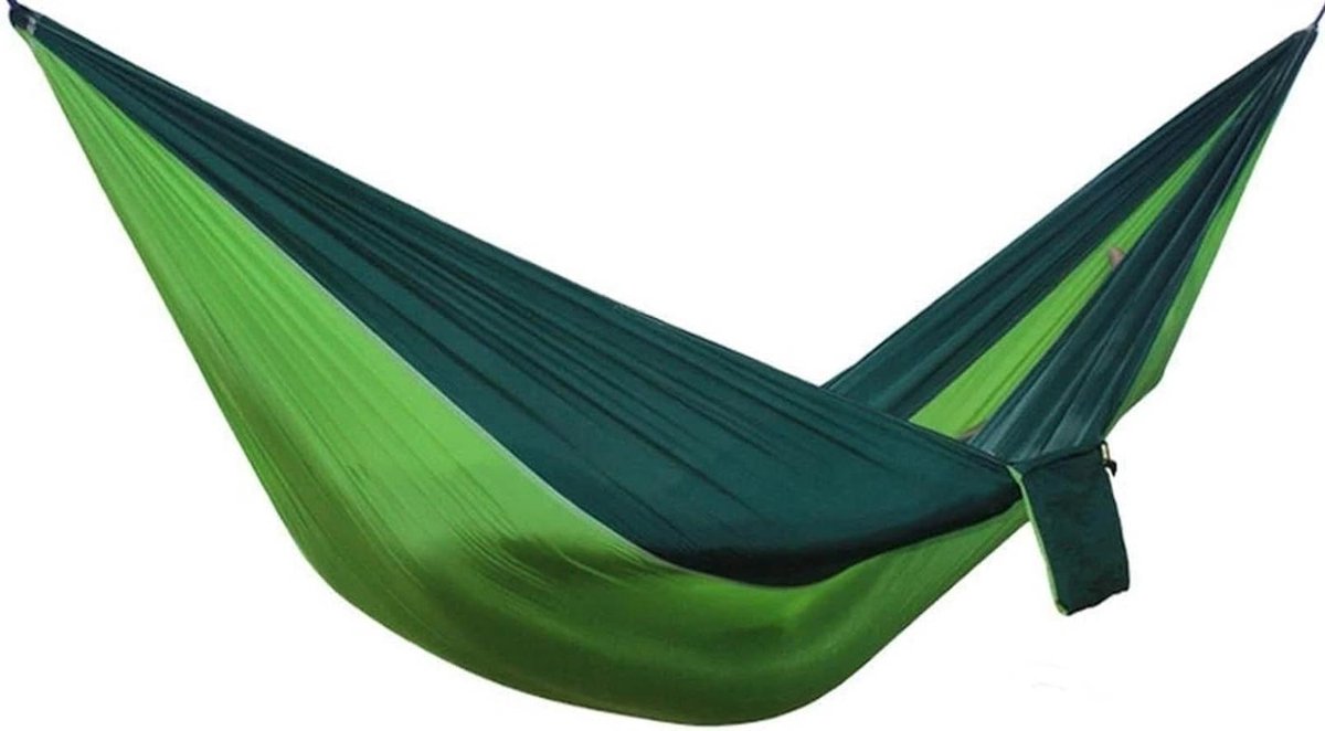 Reishangmat - Kampeerhangmat - Buiten Ontspannen - Lichtgewicht Parachute Materiaal - 260x140 cm - Groen Mix