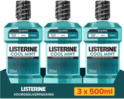 Listerine Cool Mint Intensief Mondspoeling, Met Essentiële Oliën, Tegen Slechte Adem en Tandplak, Intense Muntsmaak, 3x500 ml