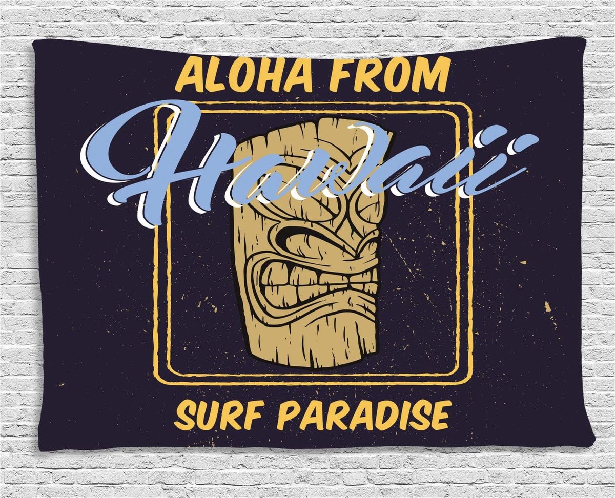 ABAKUHAUS Tiki Bar Tapijt, Aloha Hawaiiaans, Woonkamer Slaapkamer Wanddoek Zijdezacht Satijn Tapijt, 200 x 150 cm, Indigo Abrikoos Lichtblauw