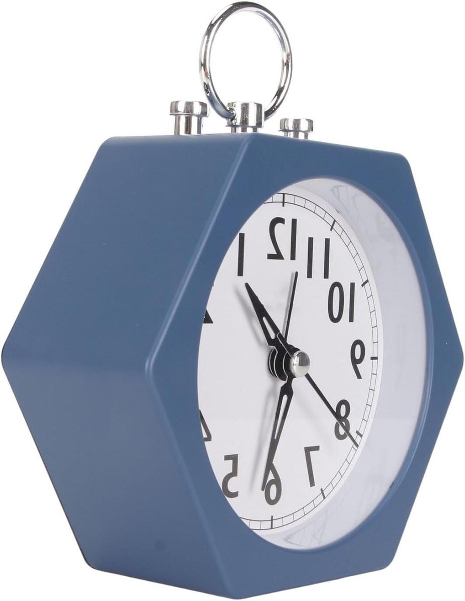 Mini Wekker - Stille Klok - Wakker Worden - Metalen Behuizing - 12 x 5 cm - Blauw
