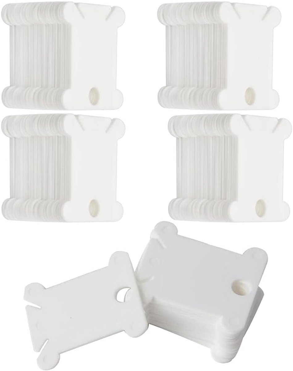 Borduurdraadwinders - 100 vellen - Borduurdraadspoelen - Plastic - Opbergdozen voor borduurdraad - Kruissteekdraadklemmen - Naaigereedschap - Borduurdraadopslag - Borduurdraadkarton - 2,7 x 3,7 cm - Wit