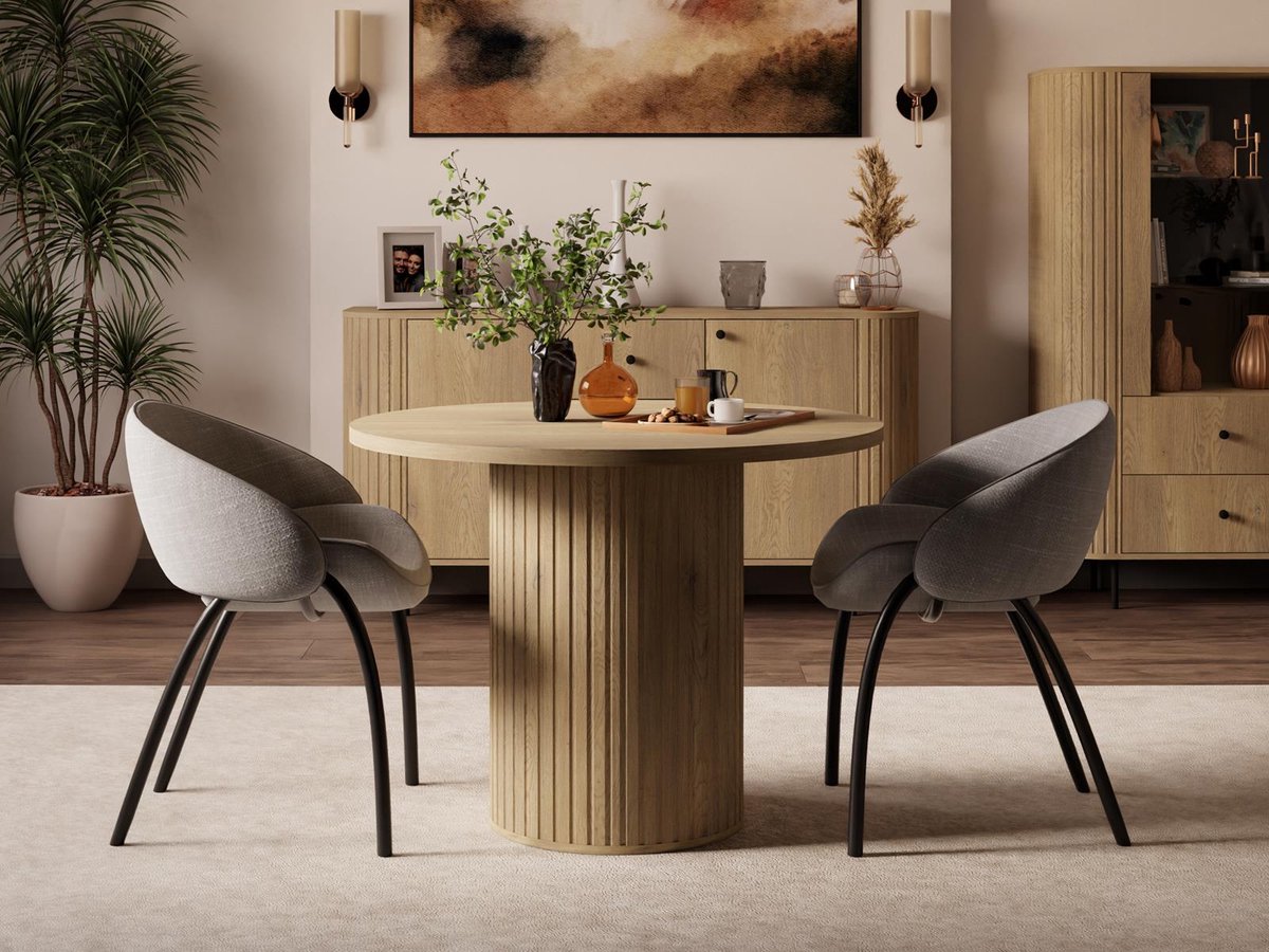 Compleo24- Ronde Eettafel- moderne- 100 cm- Eettafel met geribbelde basis -Cremona eiken