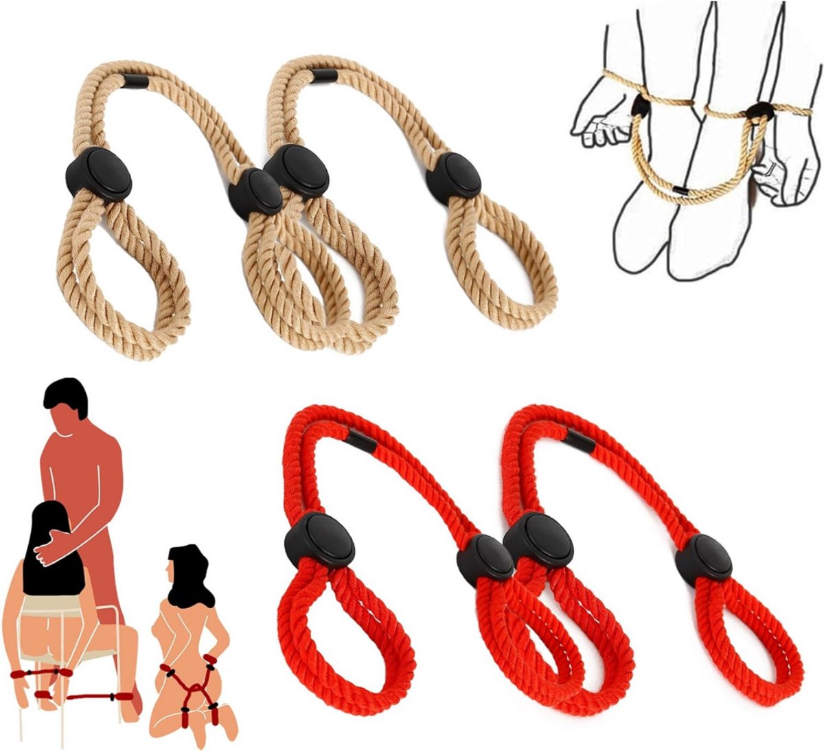 VIN® Sex Toys voor Koppels - 4 Delen Set - SM Pakket – Handboeien - Bondage - Vastbinden - Kit - Startset - Handboeien - BDSM