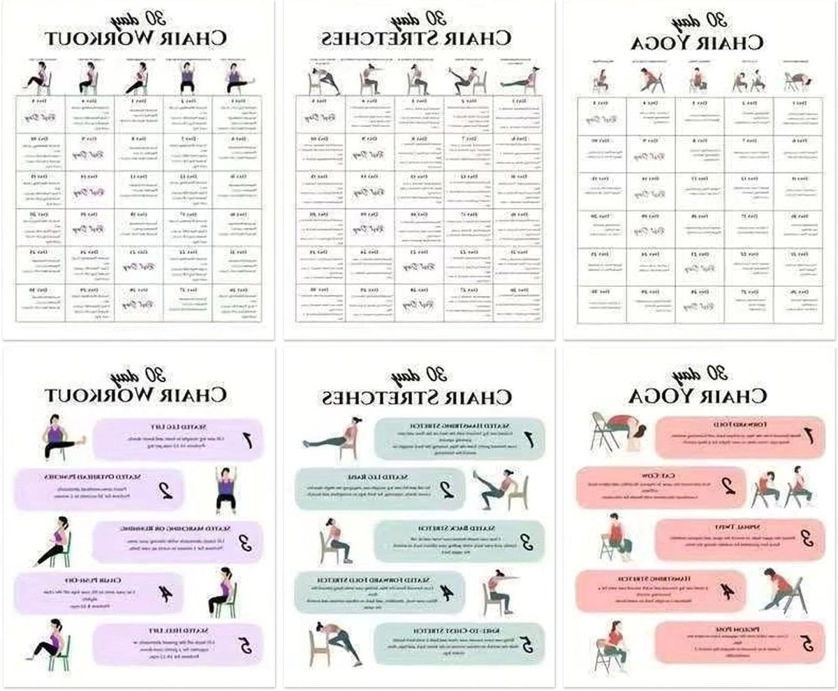Yoga Gids - Stoel Oefeningen - Thuis Fitness - Stap-voor-stap Instructies - 6 Posters - Afbeeldingen