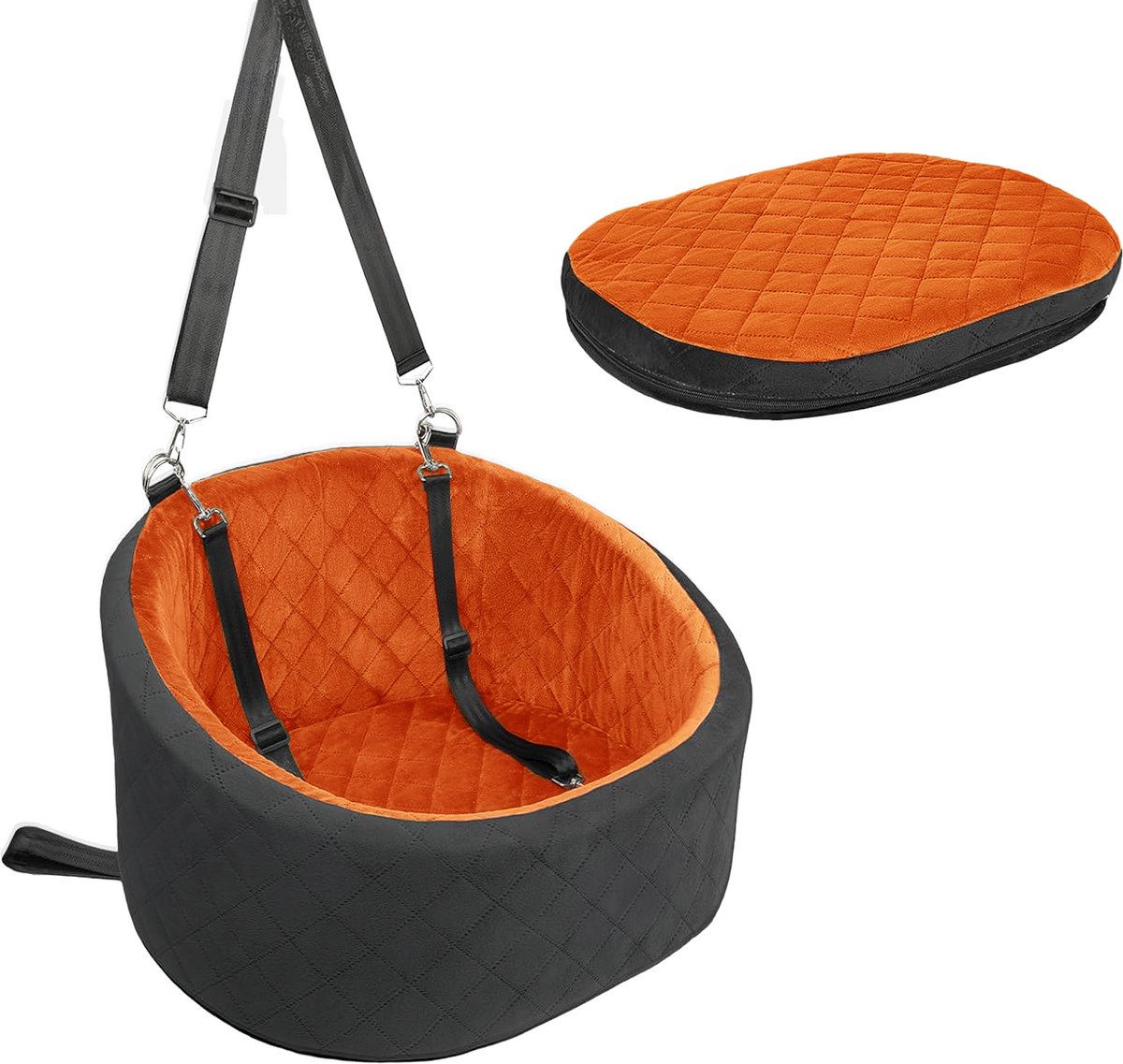Hondenmand Auto – Hondenstoel Auto met Gordel – Autostoel Hond – Voor Kleine en Middelgrote Honden tot 15 kg – Zwart-Bruin