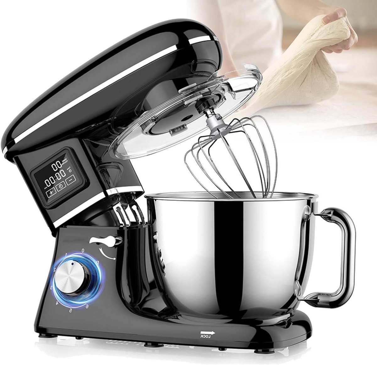Tafelmixer - Keukenmachine - Grote hoeveelheden mixen - Krachtige koperen motor - 6.2L kom - Zwart