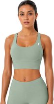 SparkNine Elevate sport-bh - S - groen - gekruiste rug - push-up effect - stevige ondersteuning - met uitneembare pads