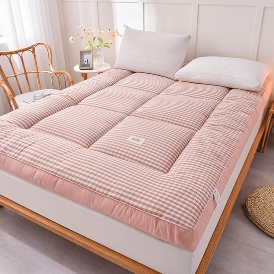 Japanse Vloermatras - Opvouwbare futon - Comfortabel slapen - Drukverlagend ontwerp - 100x200cm - Roze Plaid — afbeelding 4