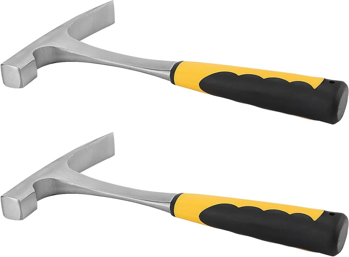 Set van 2 Stuks 24oz Baksteenhamer met Schokabsorberende Grip, Dubbelzijdige Geologische Hamer voor Mijnbouw en Prospectie, Ideaal voor Metselwerk en Steenbewerking