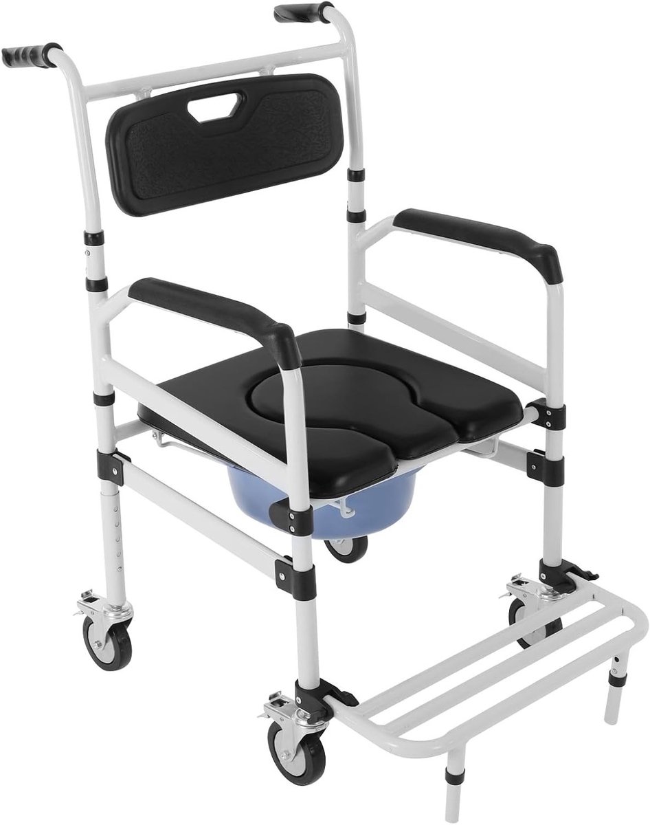 Toiletstoel met wielen en armen, rolstoel voor ouderen en gehandicapten, multifunctionele douche- en toiletstoel 80 x 55 x 20 cm