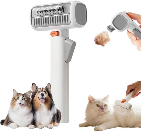Huisdierkam 2-in-1 Automatisch Voor Honden En Katten - 8 × 6,2 × 16,4 Cm - Eenvoudig Te Bedienen Met Één Knop - Verwijdert Dode Haren En Ontwart Vacht - Masseert De Huid - Geschikt Voor Alle Vachtsoorten - Wit