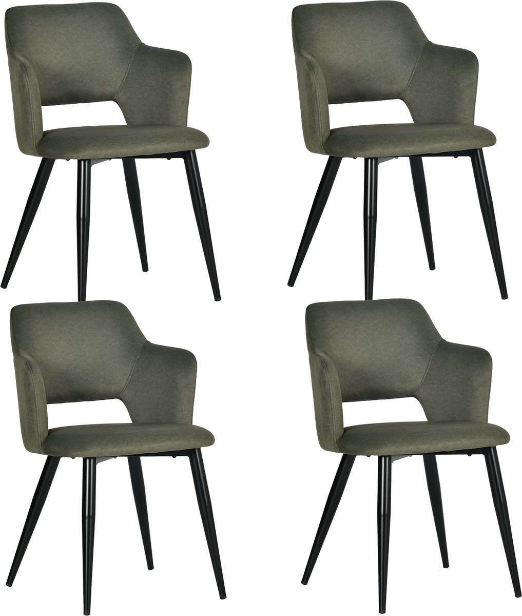 MEUBLE COSY Eetkamerstoelen - Set van 4 Scandinavische Stof & Metaal - Lichtgroen