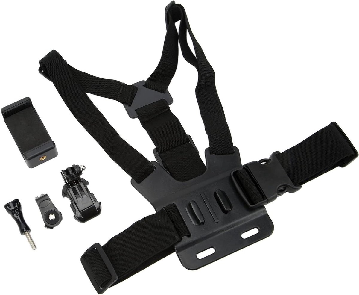 Telefoon Borstbevestiging - Harnasband Smartphone - Vrijehanden Video - Verstelbare Clip - 5.5-8.5cm Breedte - Zwart