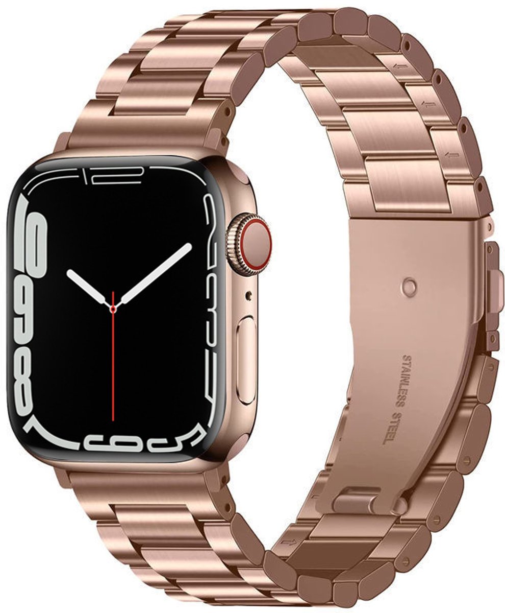 Sander Shop Compatibel met Apple Watch Bandjes 44mm 45mm 42mm, Metalen Apple Watch Band Roestvrij Staal Reservearmband horlogebanden voor iwatch SE 3 2 1 Series 11 10 9 8 7 6 5 4 3 2 1, Roségoud