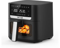 OKYUK Airfryer / Heteluchtfriteuse 6L - BPA vrij - Met Kijkvenster - Digitaal Touchscreen - 8 Voorgeprogrammeerde Menu's - 1200W - Anti-aanbaklaag - Zwart