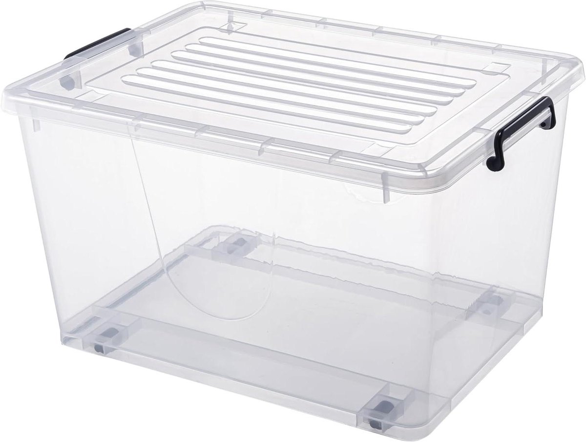 Opbergdoos met wielen - Opberger met deksel - Kleding en speelgoed - Grote clips