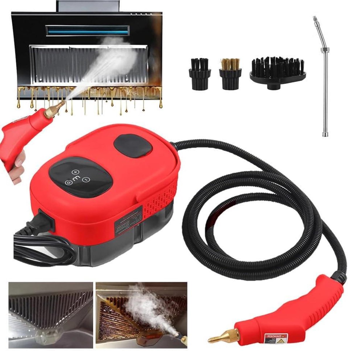 Hogedruk stoomreiniger - Stoommachine - Grondige reiniging - 6 stoomniveaus - 1100 ml tank - Rood