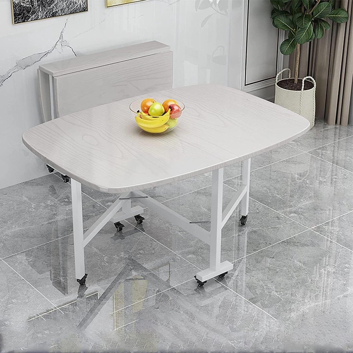Opvouwbare Eettafel - Uitschuifbaar Blad - Ruimte Besparen - Met Wielen - 100 x 60 cm - Houtkleur