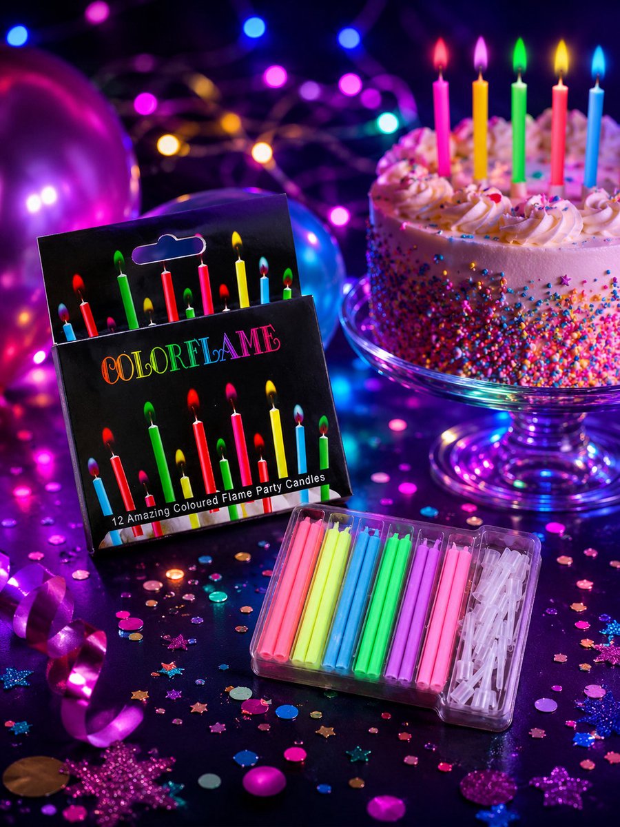 Verjaardagstaart kaarsjes - Color Flame - Gekleurde vlammetjes - 12 st - taart kaarsjes - feest - verjaardag - taartdecoratie