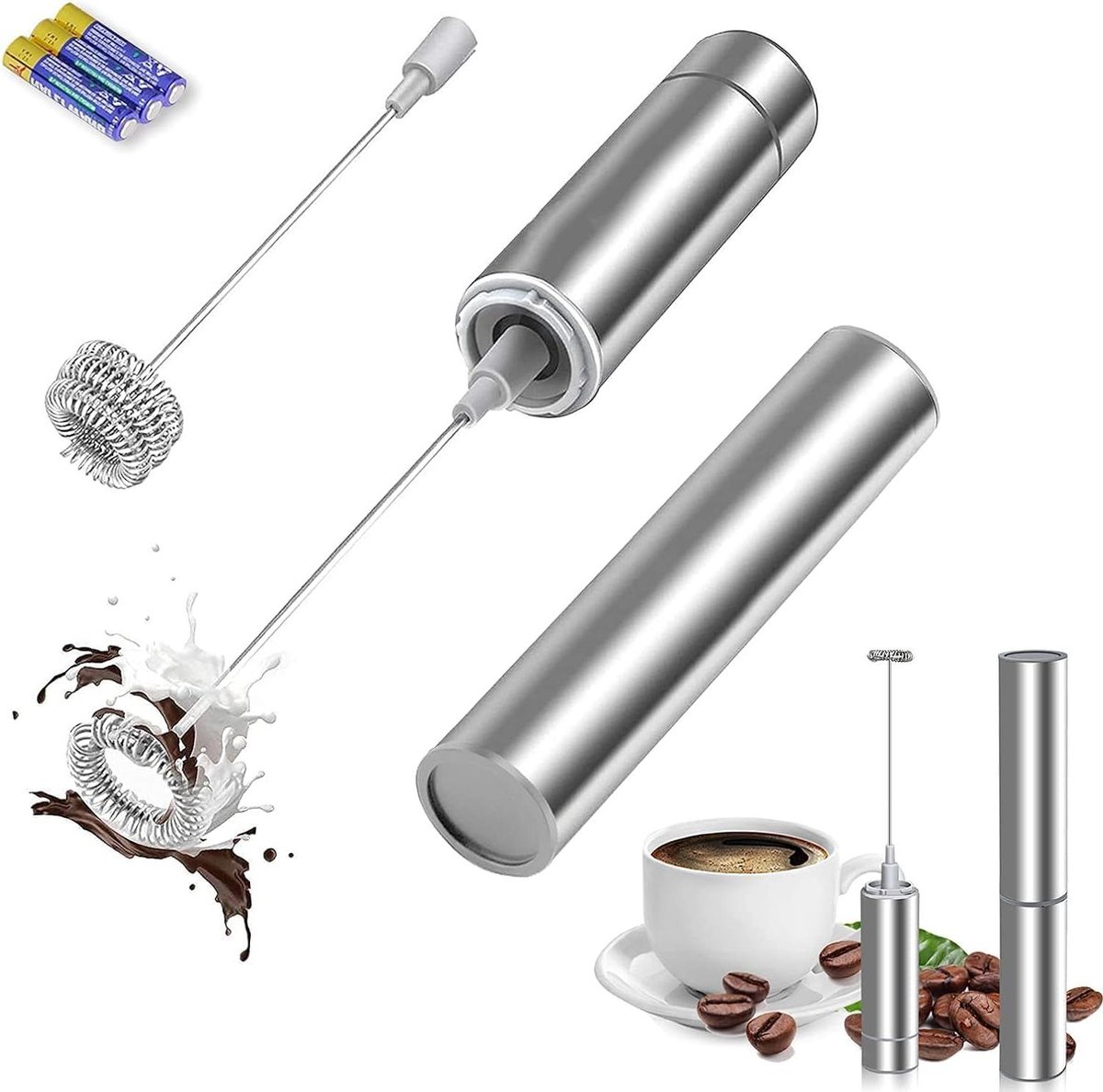 Melkopschuimer - Drankmixer - Drankjes Maken - Dubbele Gardes - Batterij-aangedreven - Zilver