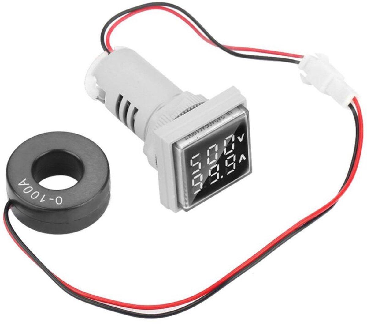 22 mm LED digitale display wisselspannings- en stroommeter 0-100A (wit)