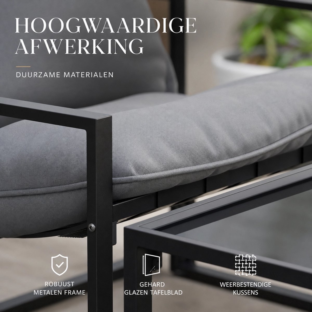 4-delige tuinset voor 4 personen met een 2-zitsbank, 2 fauteuils en 1 salontafel, grijs – foto 3