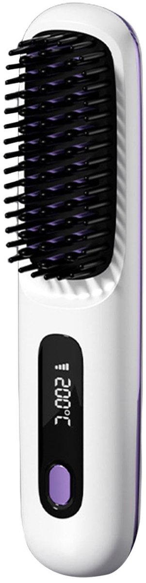 Stijlkam - Stijlborstels - Warmte borstel - Straight Brush -Voor Haar - Keramisch - Stijlkam - Warmte Borstel - Krullen - Ionen Technologie - Tpye-c Oplaadbaar - 20x4.5cm - Wit