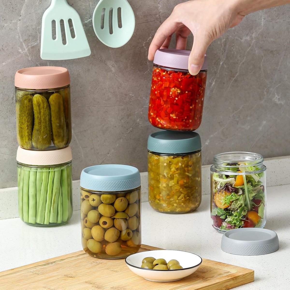 Set van 6 overnight oats-bakjes van 480 ml met deksels, glazen potten met luchtdichte deksels, Mason saladepotten met brede opening, glazen bewaarcontainers voor snacks, yoghurt, specerijen en suiker. — cadeau in Kookcadeaus - foto 7