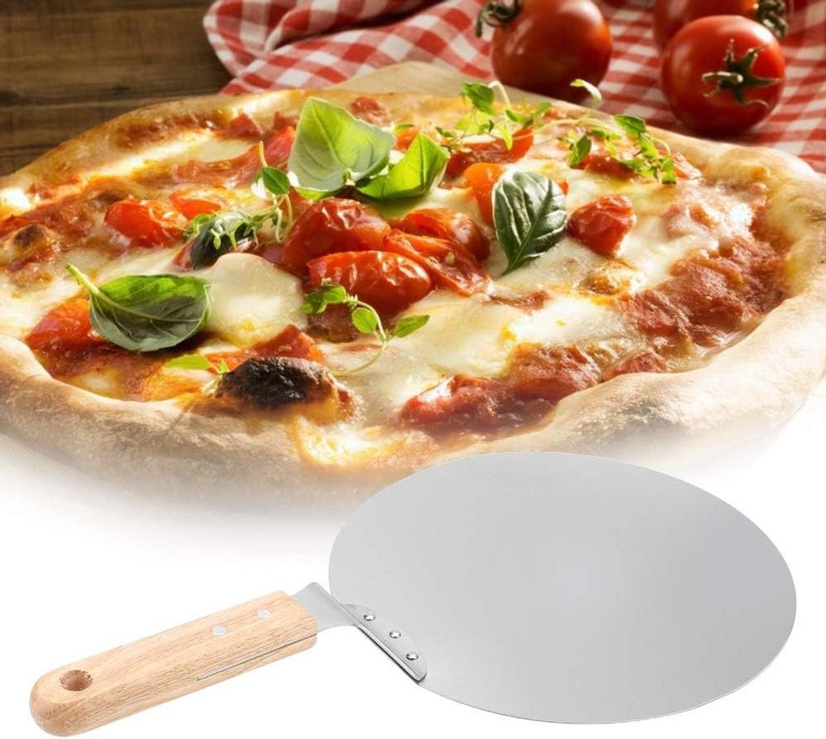 Pizzaschep - Bakspatel - Taarten Overzetten - Ergonomisch Houten Handvat - 43.5 cm - Zilver