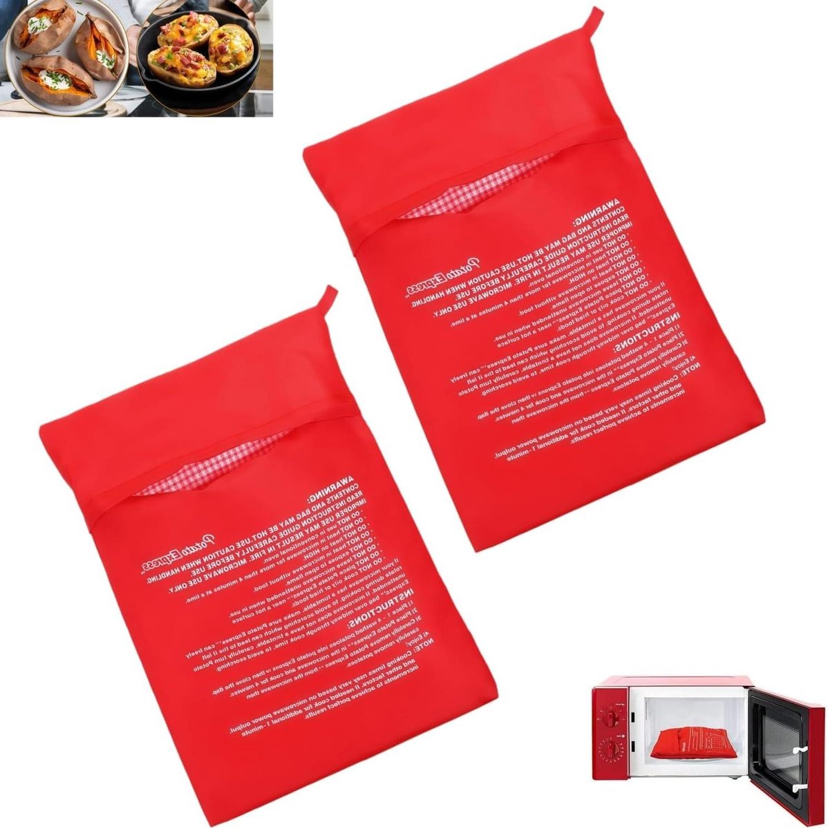 Magnetron Aardappelzak - Kookzak - Snel Koken - Herbruikbaar Ontwerp - 2 stuks - Rood