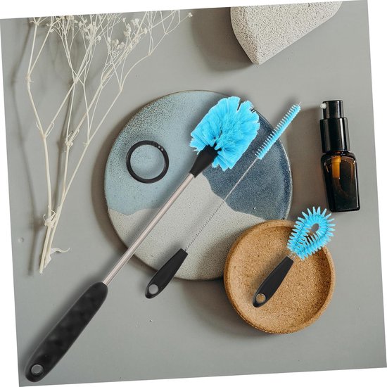 Flessenborstel Set - Reinigingsborstels - Flessen Schoonmaken - Lange Steel Ontwerp - 39 cm Lengte - Blauw — afbeelding 5