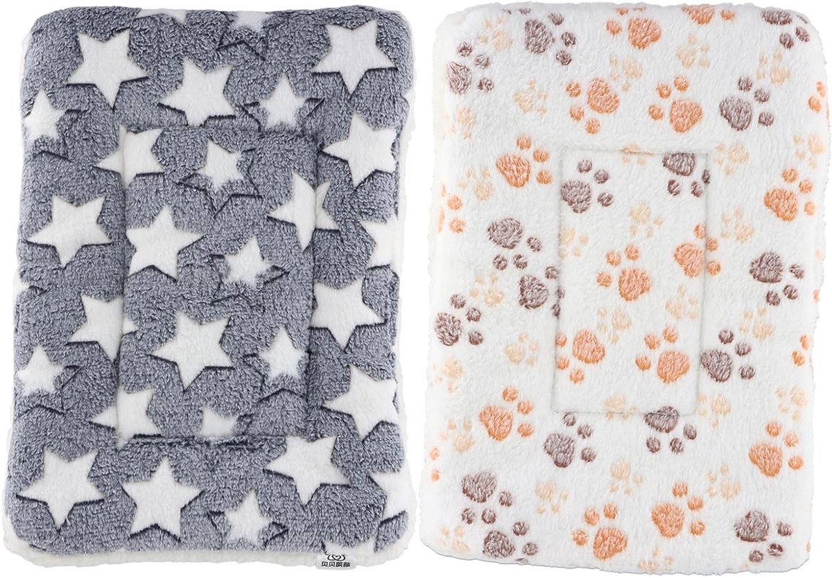 Set van 2 Zachte Pluche Dierenkleden, Warm en Comfortabel voor Konijnen, Cavia's en Kittens - 40 x 30 cm, Ideaal als Dierenbed of Dekentje