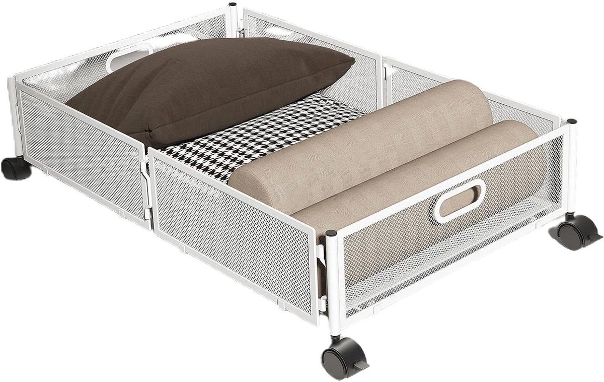 Opbergorganizer Bed - Schoenen Opberger - Ruimte Besparen - Met Wielen - 60 x 40 x 16 cm - Wit