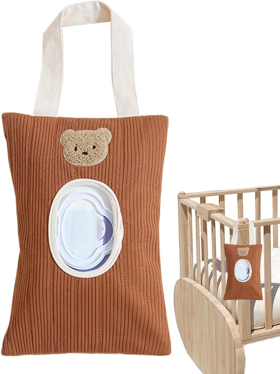 Baby Doekjes Houder - Draagbare Dispenser - Onderweg Gebruik - Ophangbare Tas - 20 x 13 cm - Roodbruin