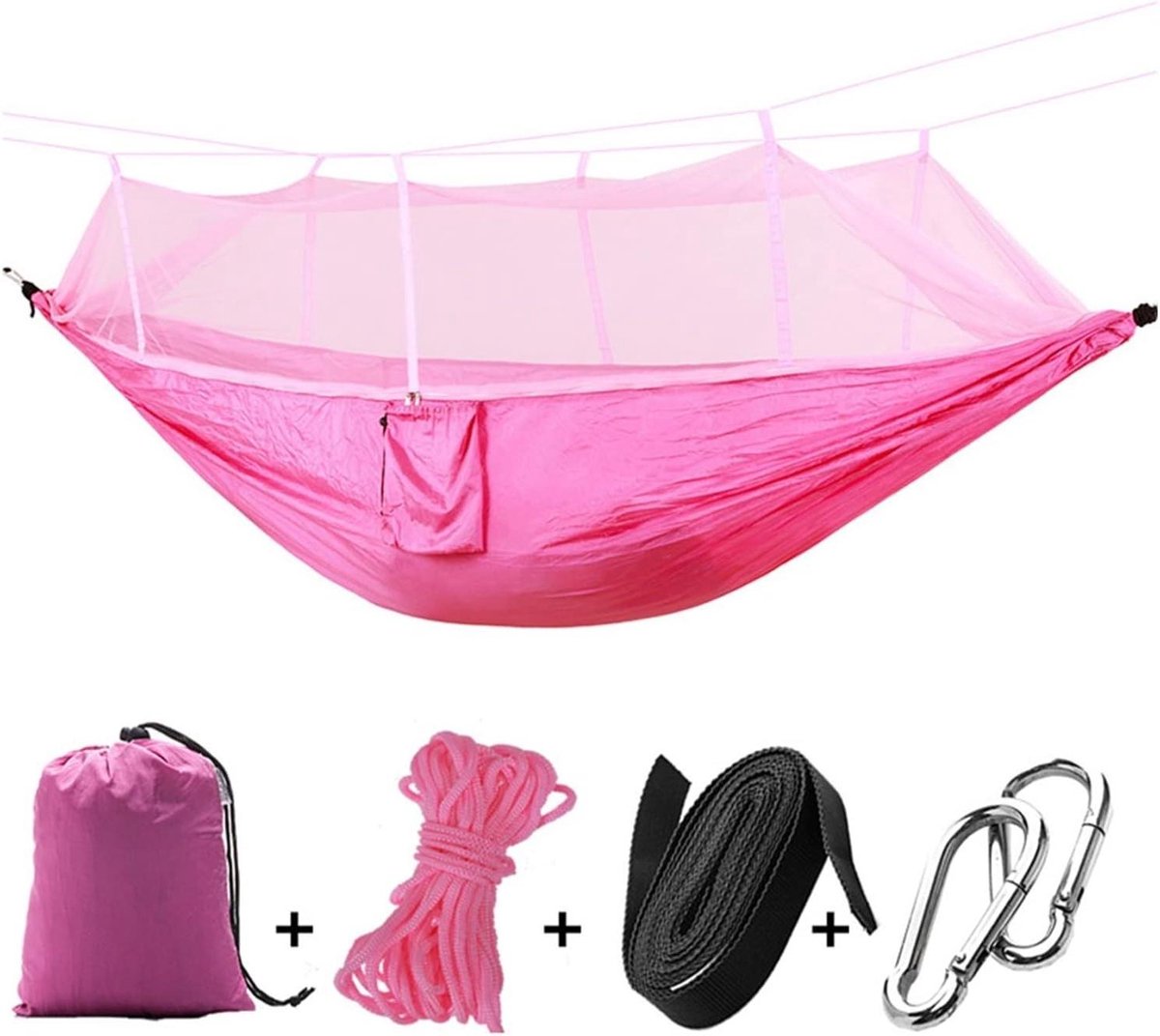 Hangstoel Schommel - Nylon Hangmat - Buiten Ontspannen - Lichtgewicht Materiaal - Double - Roze