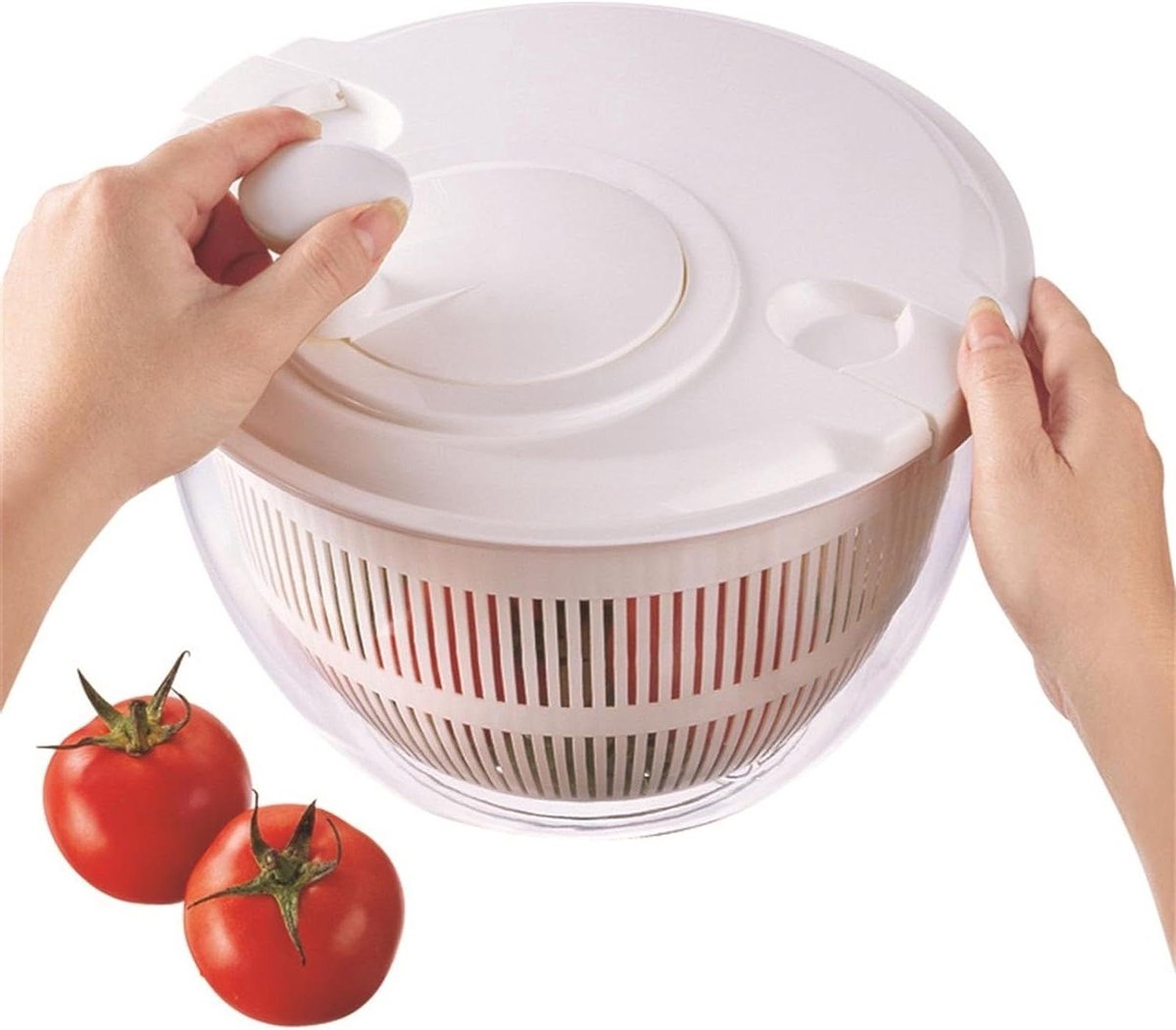 Salade Droger - Groente Spinner - Salades Maken - Grote Pompgreep - Vrije Maat - Wit