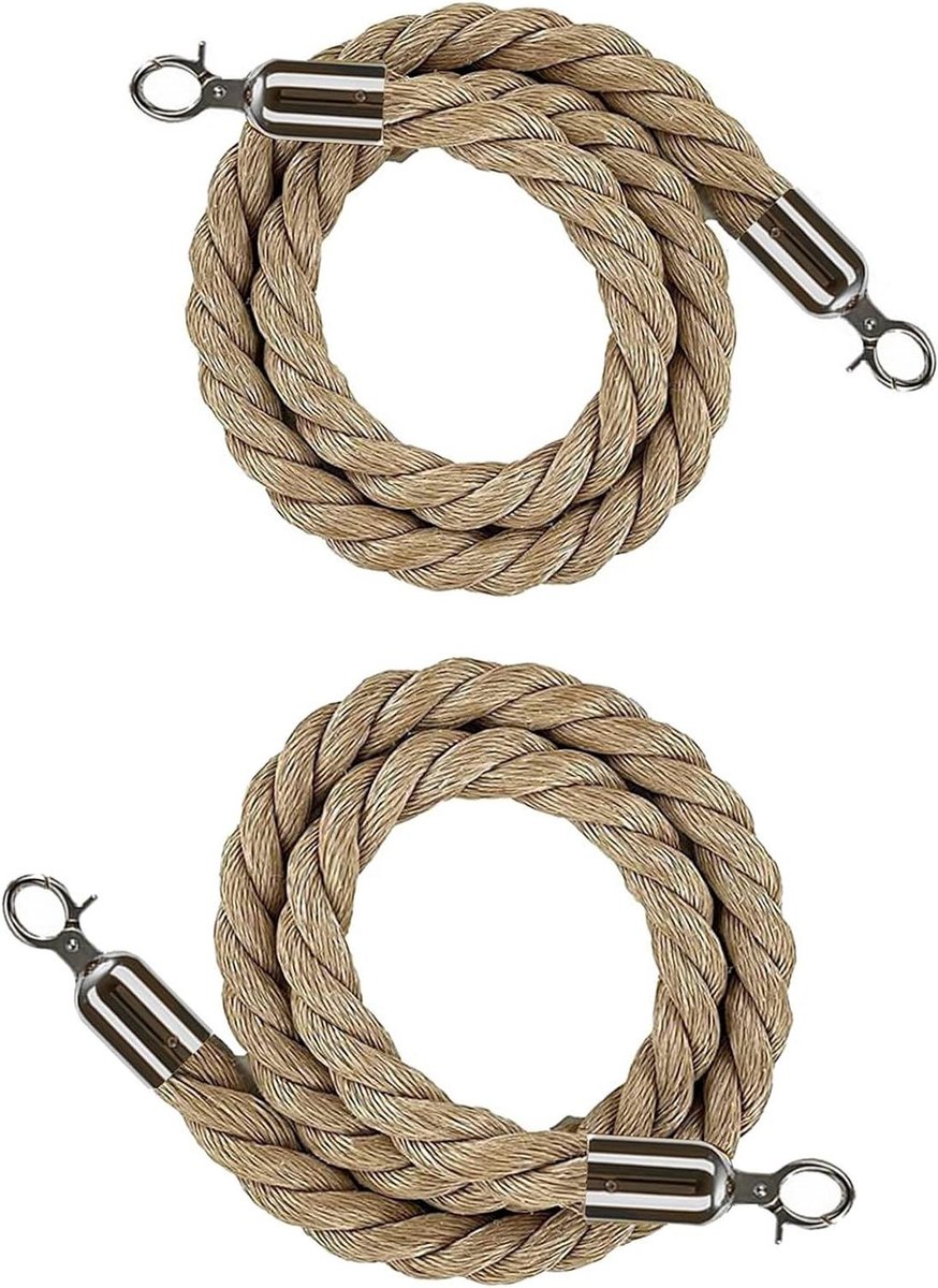 Wachtrij Touw - Barrière Touw - Evenementen Beheer - Duurzaam Hennep Materiaal - 2x 12 m - Zilver Zwart