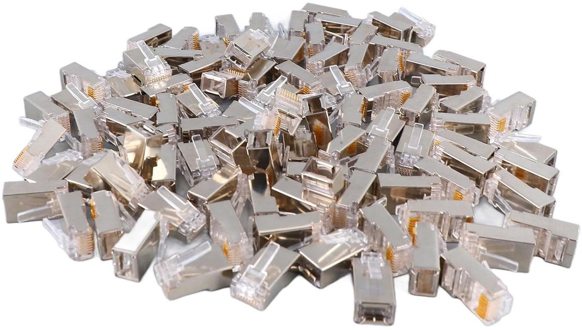 Netwerk Connectoren - RJ45 Stekkers - Netwerk Installatie - Afgeschermde Metaal - 100 Stuks - Grijs