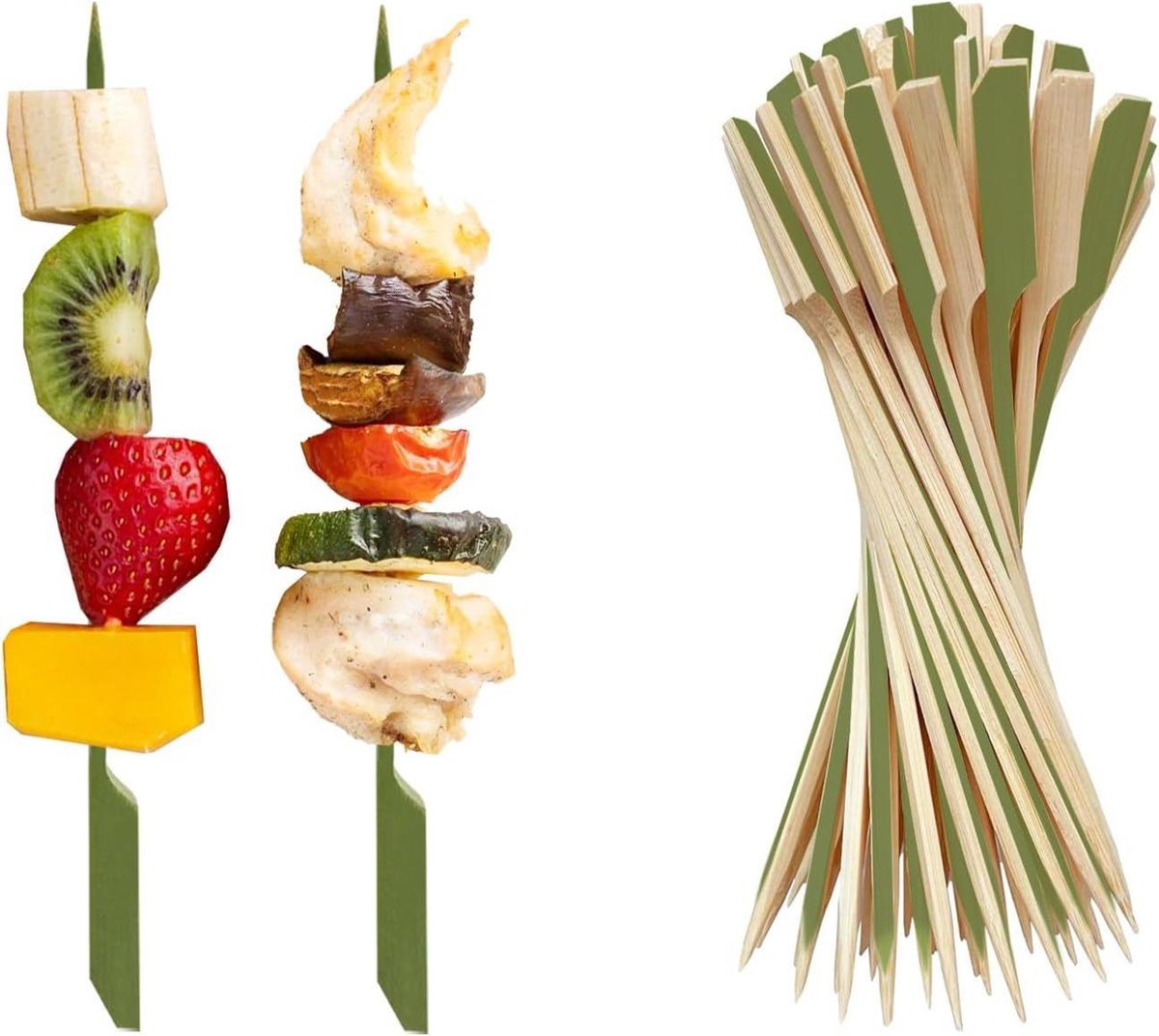 Bamboe Spiesjes - Houten Prikkers - Borrelhapjes Maken - Met Platte Grip - 60 Stuks - Natuurlijk