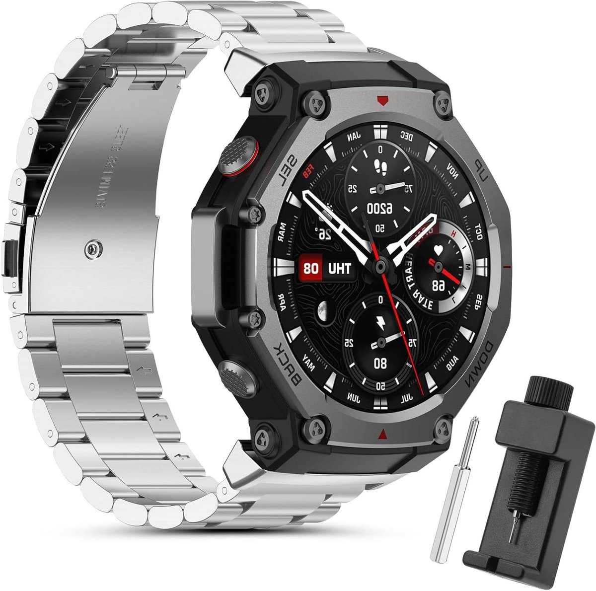 Reservearmband Smartwatch - Metalen Band - Dagelijks Gebruik - Dubbele Vouwsluiting - 139-220 mm - Zilver