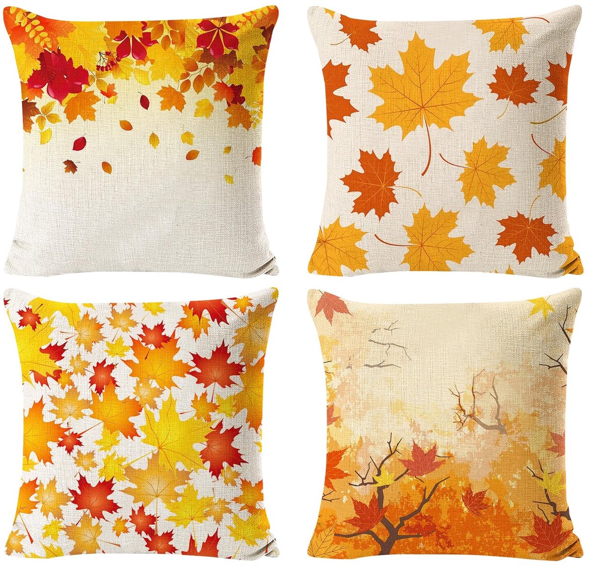 Dailygoods - Dailygoody - Kussensloop herfst - Decoratief kussen - 4 stuks - 45 x 45 cm - Esdoornblad en pompoen - Voor woonkamer en slaapkamer - Herfstdecoratie