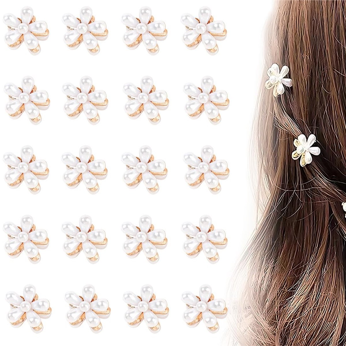 Dailygoods - Cosensi - Dailygoods - Dailygoody - kleine parelhaarclips - elegant - mini-parels - haaraccessoires - bloemen - ideaal voor vrouwen en meisjes - 20 stuks