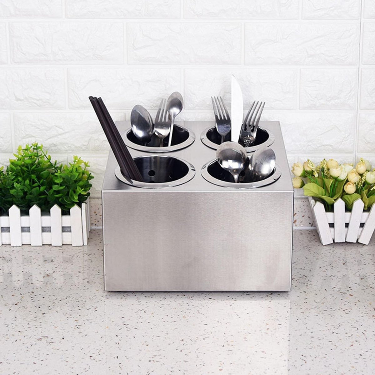 Dailygoods - Dailygoody - roestvrijstalen gebruiksvoorwerphouder - commerciële bestekopslag - duurzaam en praktisch - 4 compartimenten - keukenaccessoire - ideaal ...